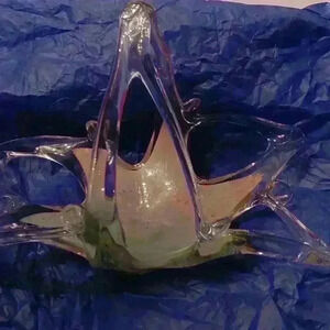 Murano glass petite flower basket, vintage pastel tagged